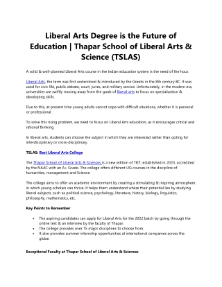 Liberal Arts Degree is the Future of Education - TSLAS