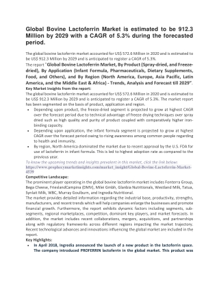 Global Bovine Lactoferrin Market is estimated to be 912