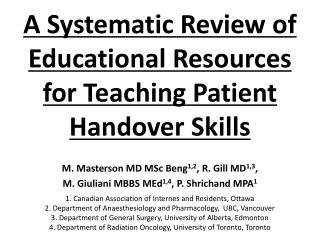 A Systematic Review of Educational Resources for Teaching Patient Handover Skills