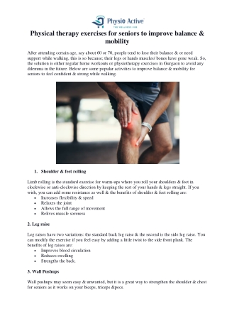 Physical therapy exercises for seniors to improve balance & mobility