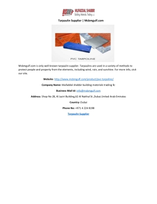 Tarpaulin Supplier | Msbmgulf.com
