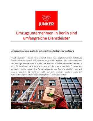 Umzugsunternehmen in Berlin sind umfangreiche Dienstleister