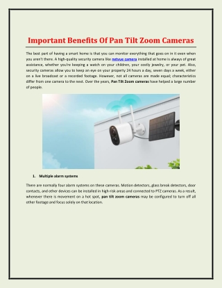 Important Benefits Of Pan Tilt Zoom Cameras