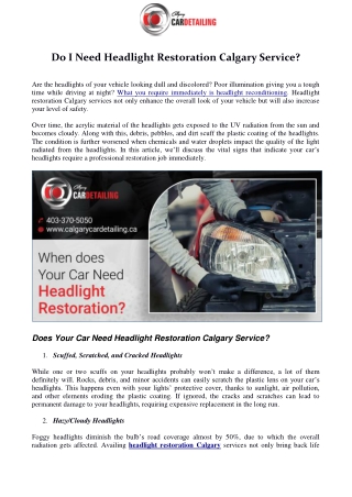 Do I Need Headlight Restoration Calgary Service?