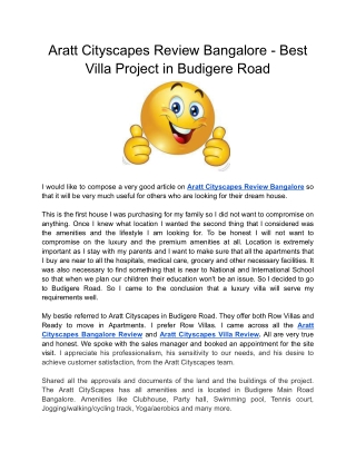 Aratt Cityscapes Review Bangalore - Best Villa Project in Budigere Road