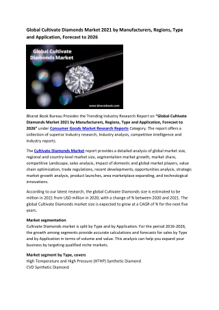 Global Cultivate Diamonds Market Research Report 2021-2026
