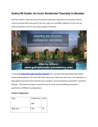 Godrej RK Studio - Get Free Site Visit On The Iconic Residential Landmark