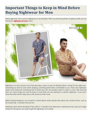 Important Things to Keep in Mind Before Buying Nightwear for Men