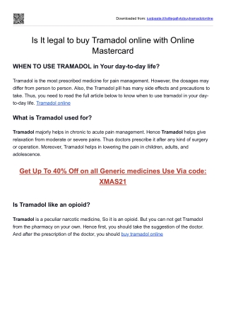 Is It legal to buy Tramadol online with Online Mastercard