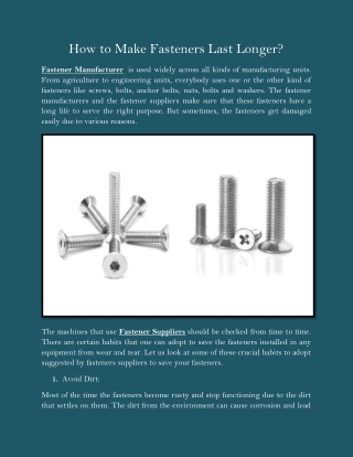 How to Make Fasteners Last Longer