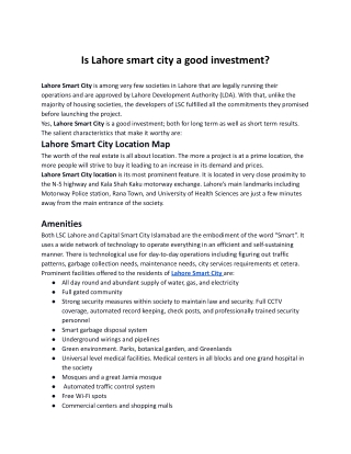 Is Lahore smart city a good investment