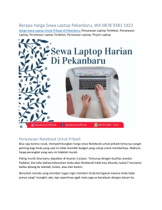 Berapa Harga Sewa Laptop Pekanbaru, WA 0878 9381 1922