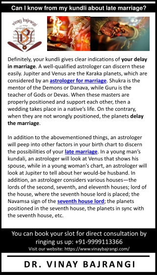 Can I know from my kundali about late marriage