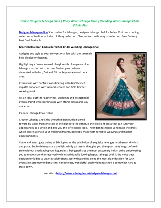 Online Designer Lehenga Choli | Party Wear Lehenga Choli | Wedding Wear Lehenga