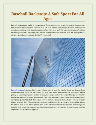 Baseball Backstop: A Safe Sport For All Ages