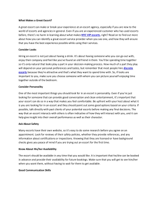 What Makes a Great Escort?