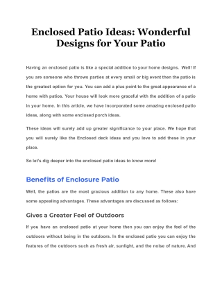 Enclosed Patio Ideas: Wonderful Designs for Your Patio