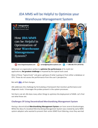 JDA MMS will be Helpful to Optimize your Warehouse Management System