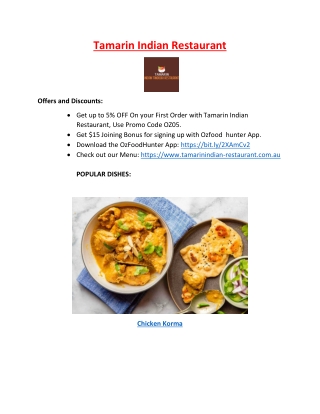 $5 Off - Tamarin Indian Restaurant Bathurst Menu, NSW