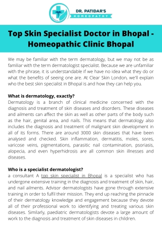 Top Skin Specialist Doctor in Bhopal - Homeopathic Clinic Bhopal