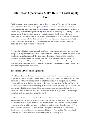 Cold Chain Operations & Its Significance in food supply chain