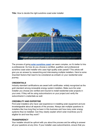 How to decide the right sunshine coast solar installer.