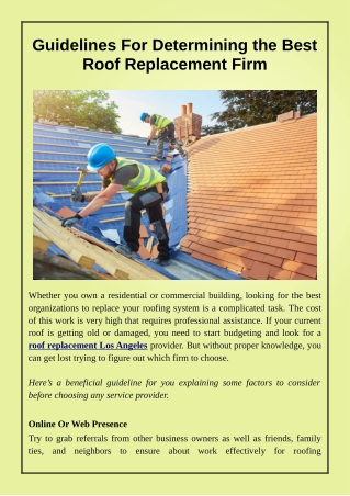 Guidelines For Determining the Best Roof Replacement Firm