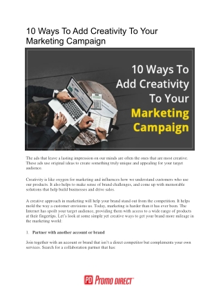 10 Ways To Add Creativity To Your Marketing Campaign
