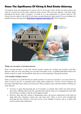 Know The Significance Of Hiring A Real Estate Attorney