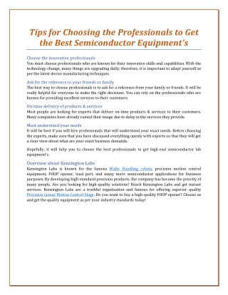 Tips for Choosing the Professionals to Get the Best Semiconductor Equipment's