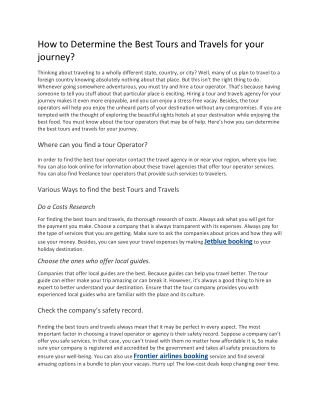 How to Determine the Best Tours and Travels for your journey