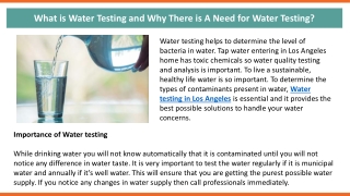 What is Water Testing and Why There is A Need for Water Testing