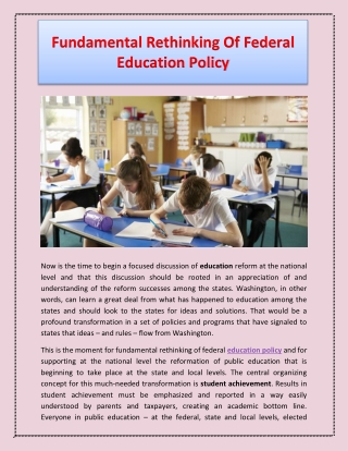 Fundamental Rethinking Of Federal Education Policy