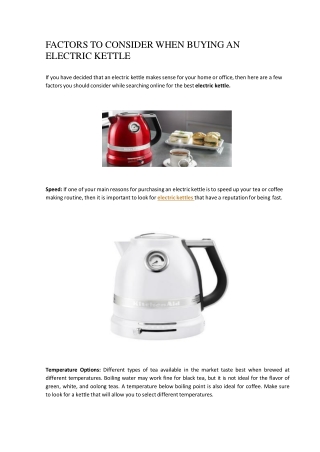 FACTORS TO CONSIDER WHEN BUYING AN ELECTRIC KETTLE