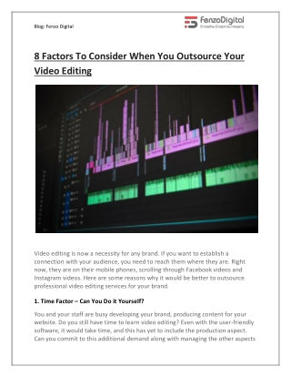 8 Factors To Consider When You Outsource Your Video Editing