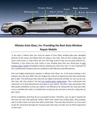 Allstate Auto Glass, Inc Providing the Best Auto Window Repair Mobile
