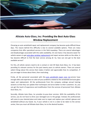 Allstate Auto Glass, Inc-Providing the Best Auto Glass Window Replacement