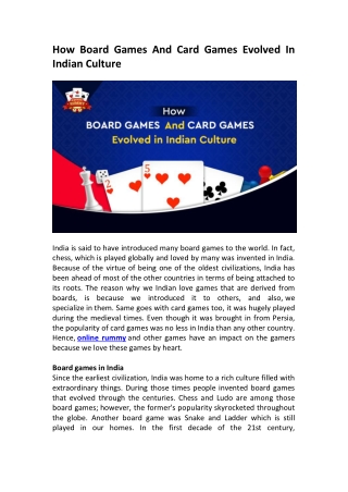 How board games and card games evolved in Indian