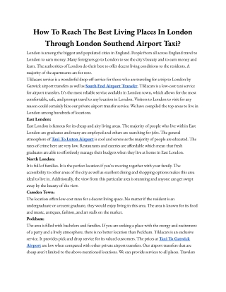 How To Reach The Best Living Places In London Through London Southend Airport Taxi_