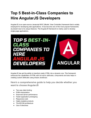 Top 5 Best-in-Class Companies to Hire AngularJS Developers