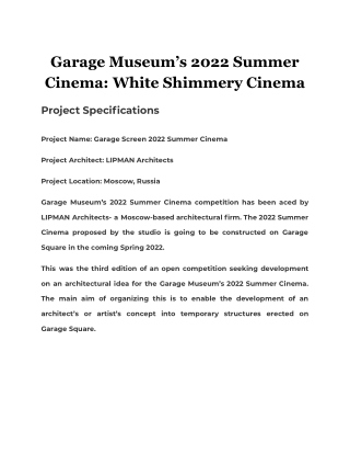 Garage Museum’s 2022 Summer Cinema: White Shimmery Cinema