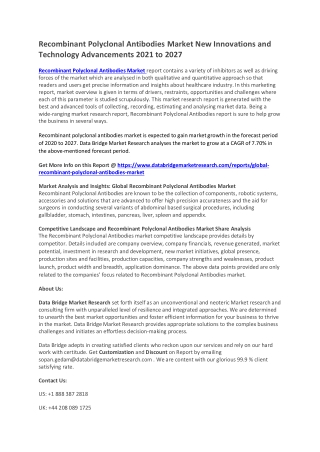 Recombinant Polyclonal Antibodies Market New Innovations and Advancement