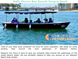 Duffy Electric Boat Rentals in Newport Beach from Newport Fun Tours