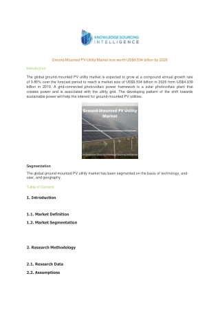 Ground-Mounted PV Utility Market size worth US$9.534 billion by 2026