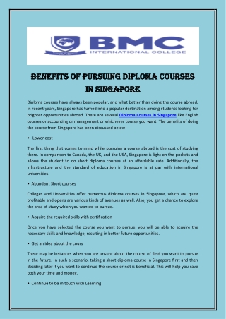 Benefits of Pursuing Diploma Courses in Singapore