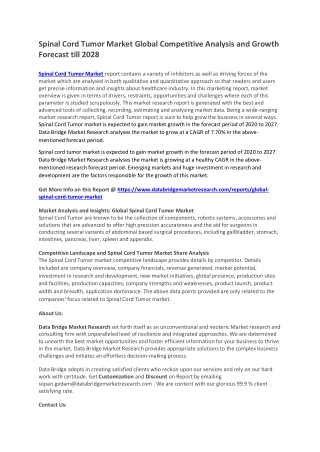 Spinal Cord Tumor Market Global Competitive Analysis and Growth Forecast 2028