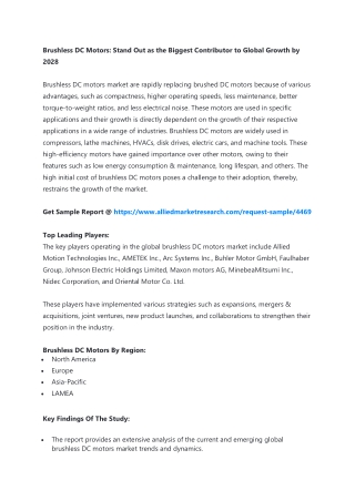 Brushless DC Motors Market Rapidly Growing Dynamics with Current Outlook by 2028