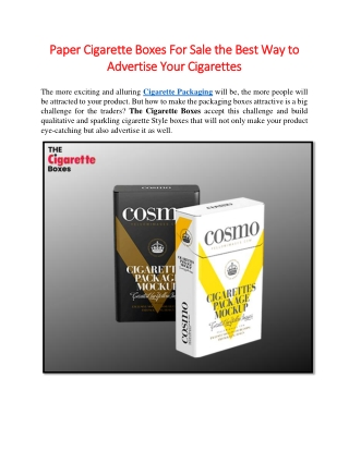 Paper Cigarette Boxes For Sale the Best Way to Advertise Your Cigarettes