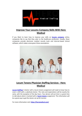 Improve Your Locums Company Skills With Hero Medical