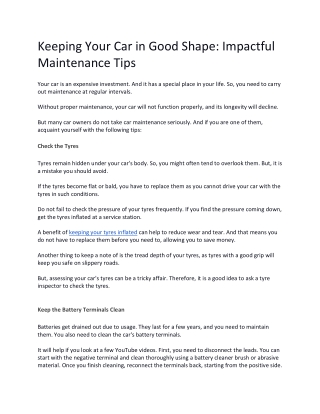 Keeping Your Car in Good Shape Impactful Maintenance Tips